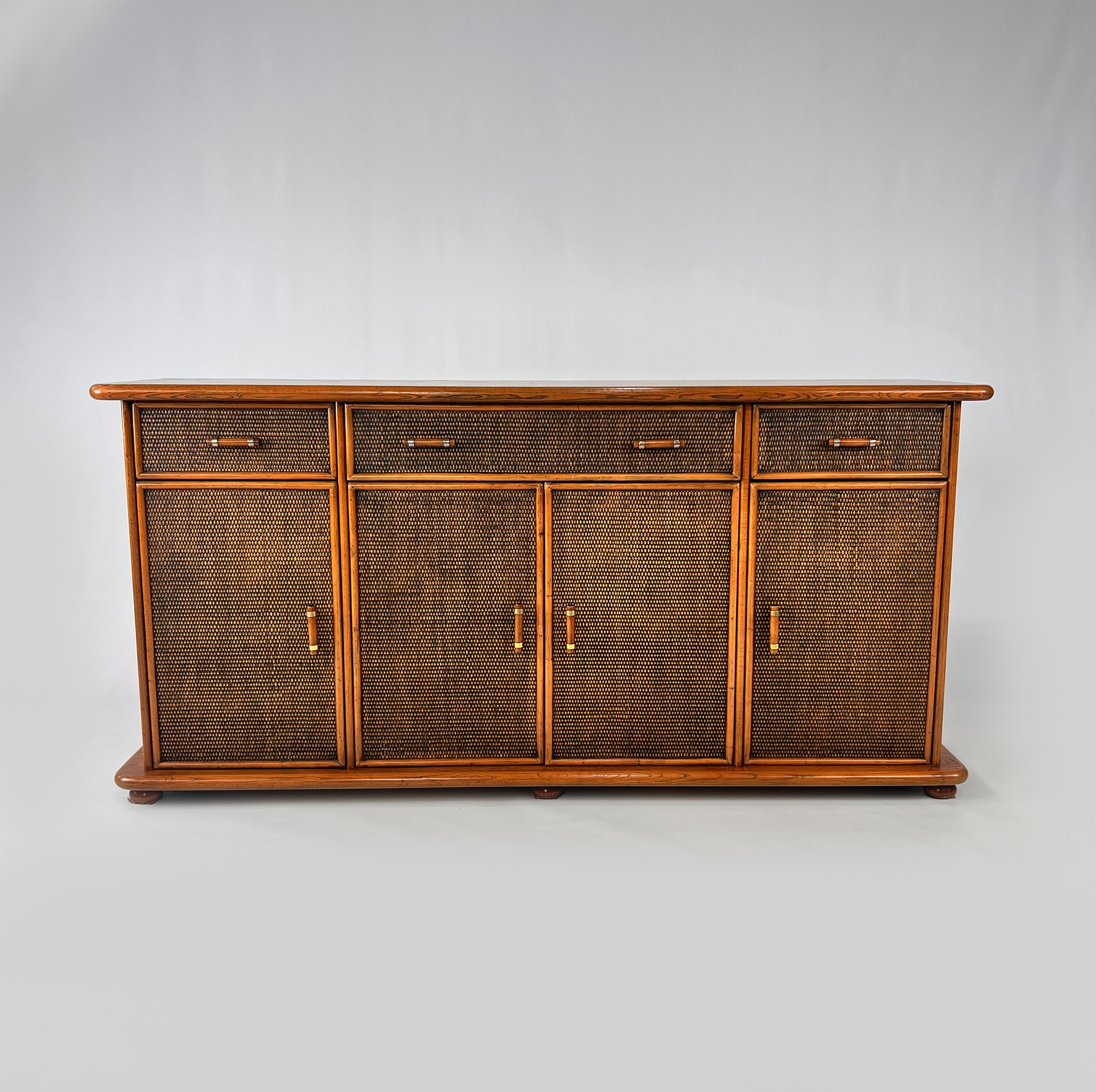 Hollywood Regency Pine and bamboo Sideboard, Italy, 1970s