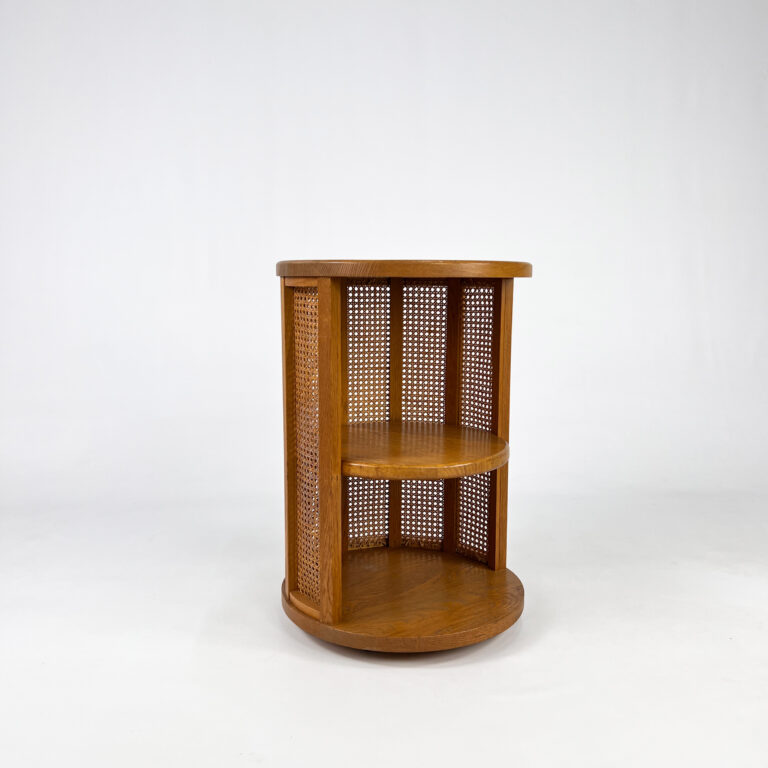 Rotating Side Table of Blond Oak and Webbing, 1970s