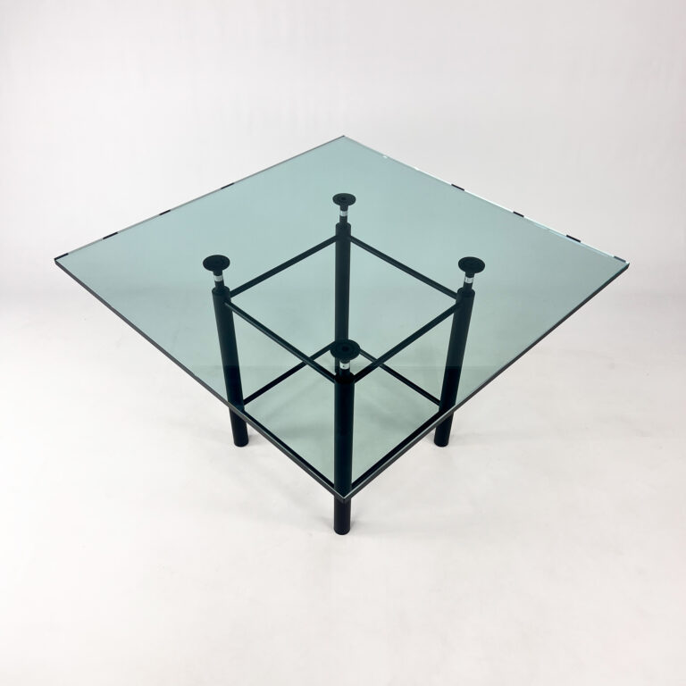 Postmodern Custom Made Dining Table of Steel and Thick Glass, 1980s