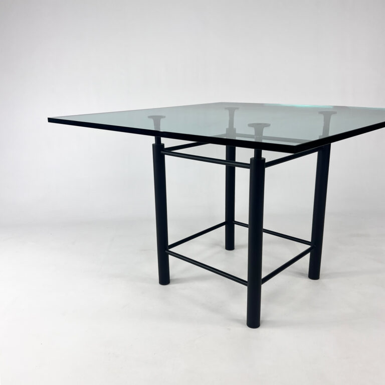 Postmodern Custom Made Dining Table of Steel and Thick Glass, 1980s