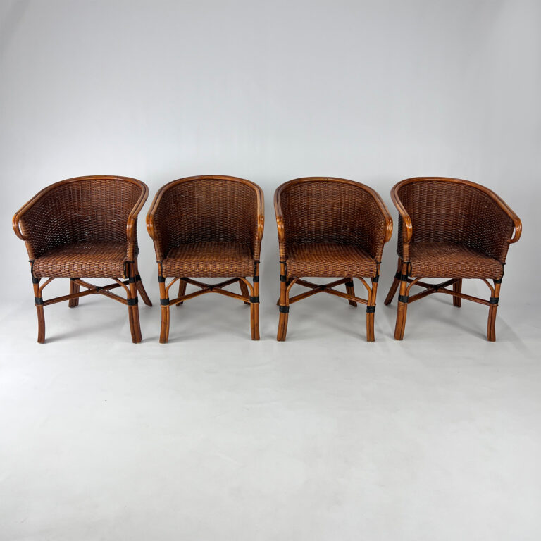 Set of 4 Bamboo Dining Chairs, 1970s