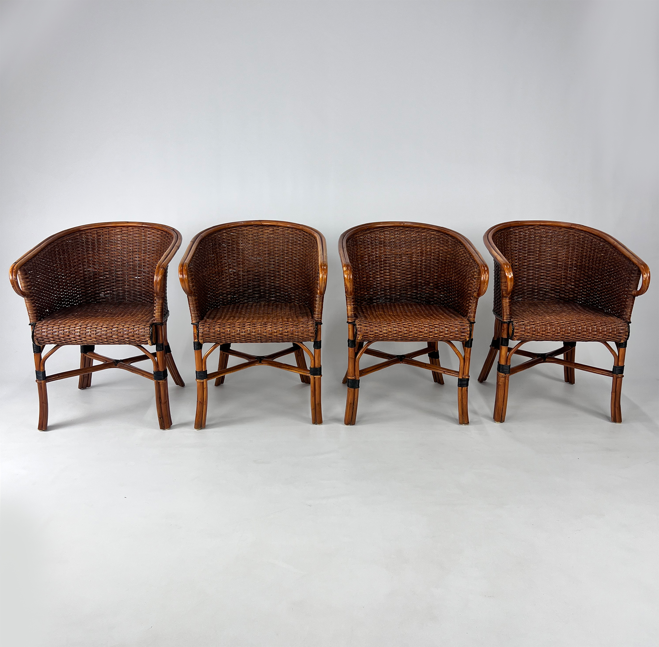 Set of 4 Bamboo Dining Chairs, 1970s