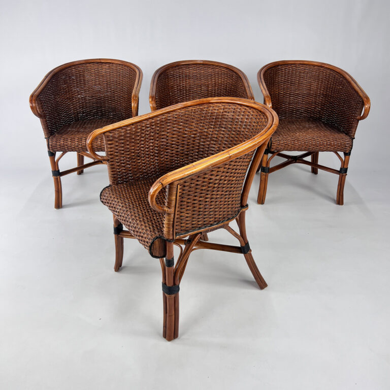 Set of 4 Bamboo Dining Chairs, 1970s