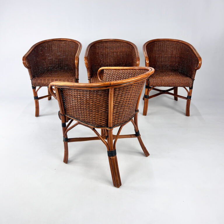 Set of 4 Bamboo Dining Chairs, 1970s