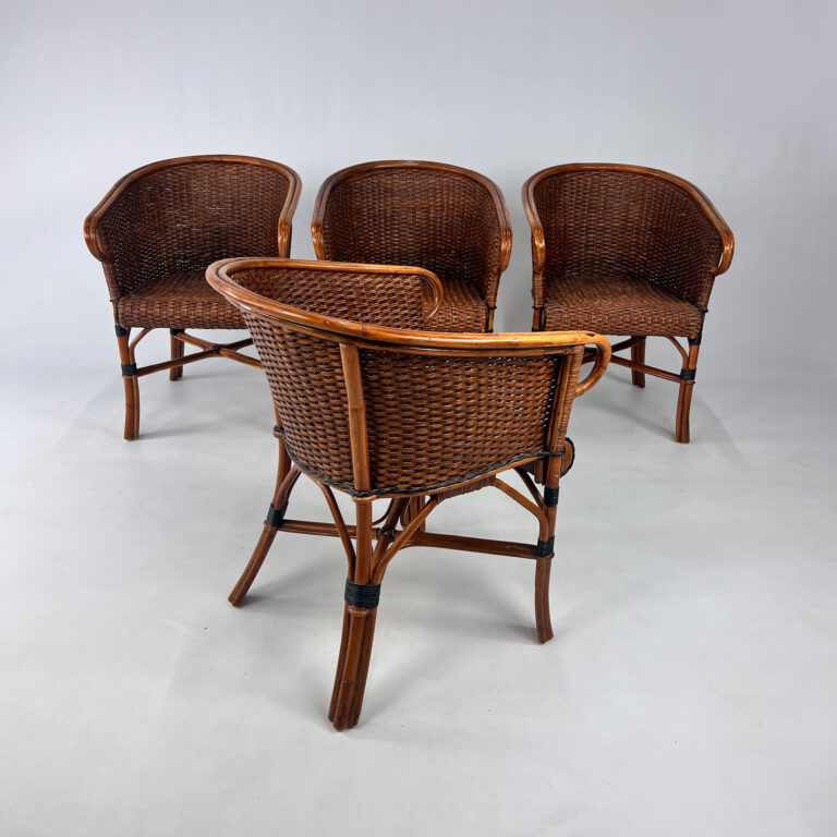 Set of 4 Bamboo Dining Chairs, 1970s