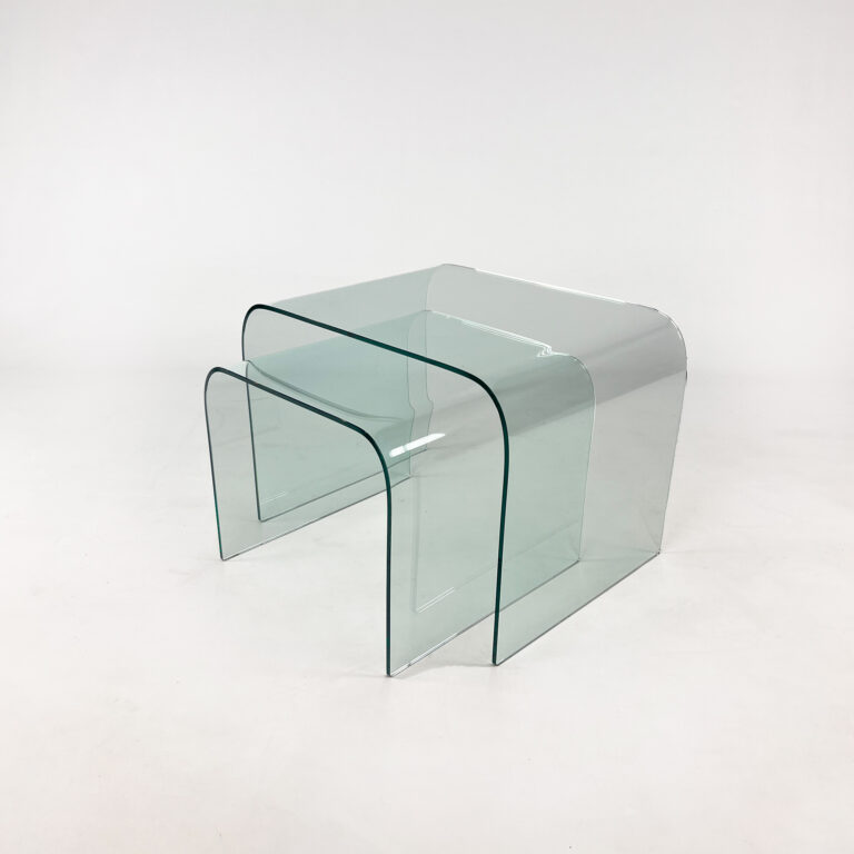 Set of 2 Curved Glass Side Tables, 1990s