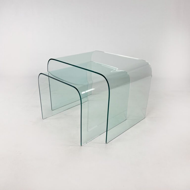 Set of 2 Curved Glass Side Tables, 1990s