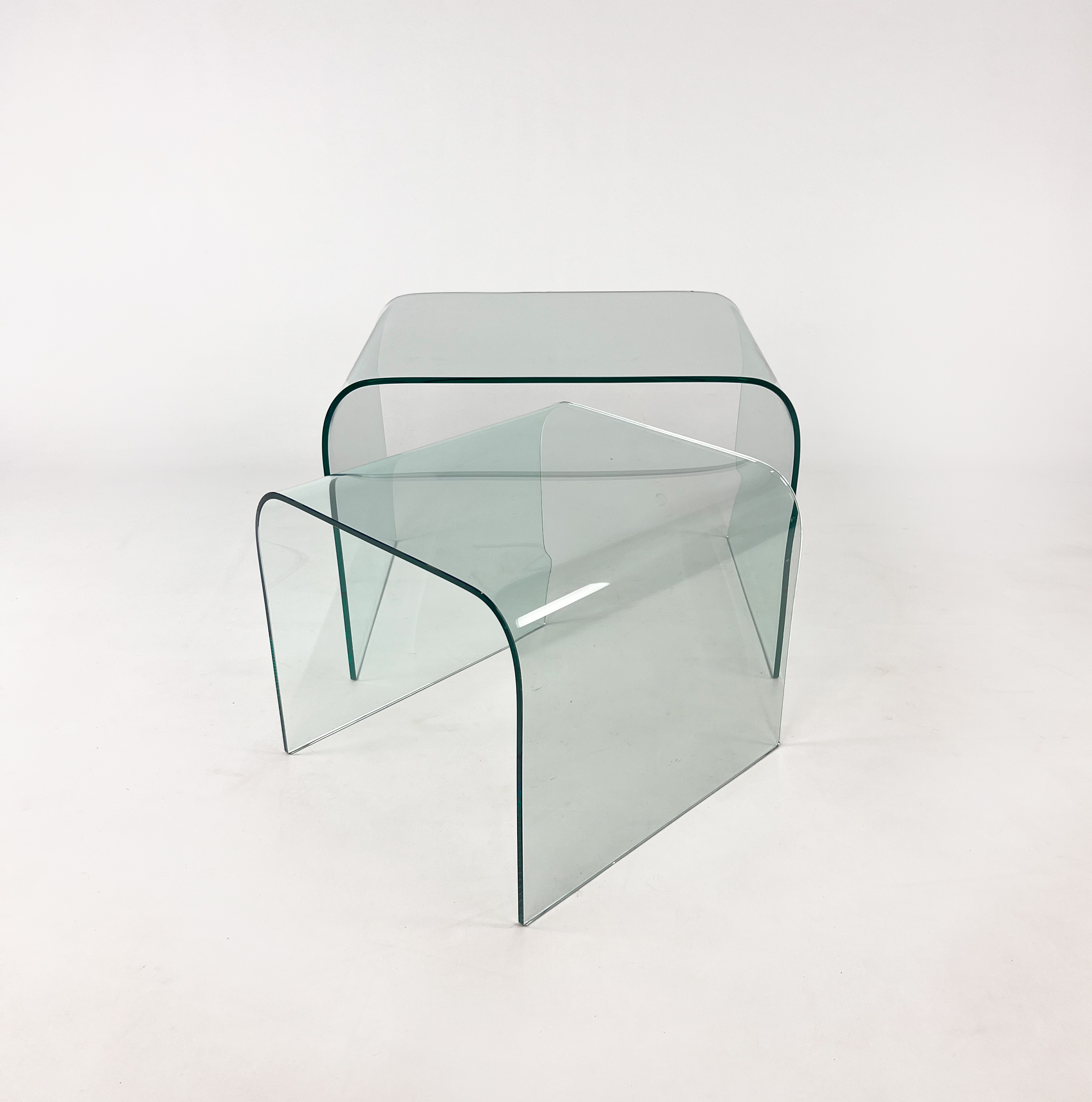 Set of 2 Curved Glass Side Tables, 1990s