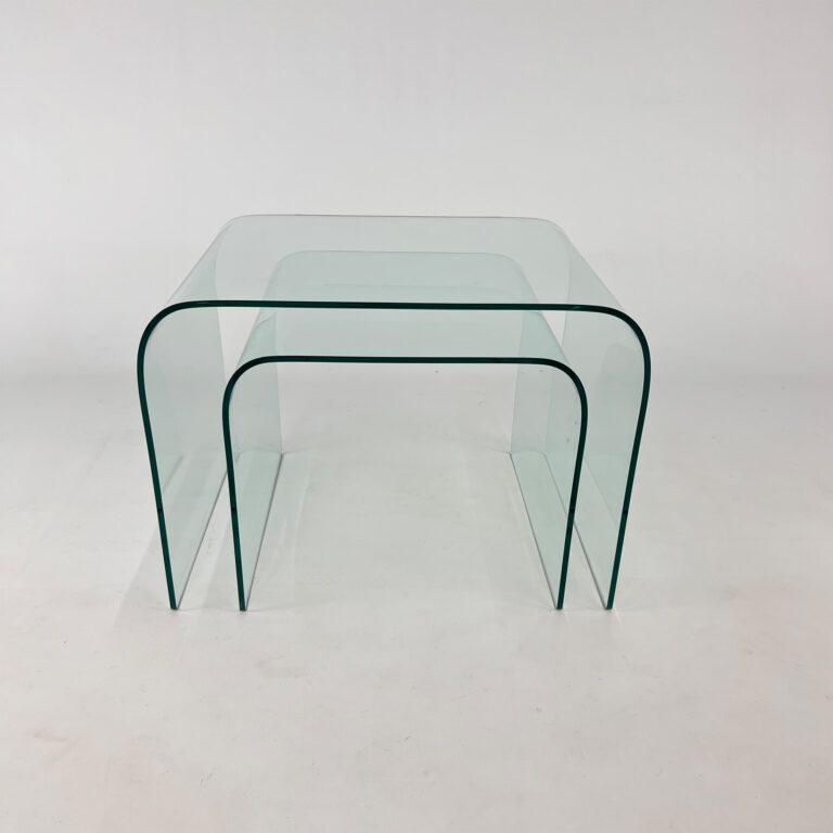 Set of 2 Curved Glass Side Tables, 1990s