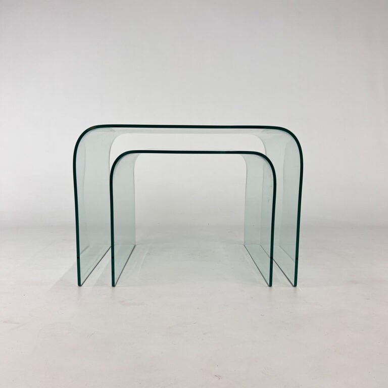 Set of 2 Curved Glass Side Tables, 1990s