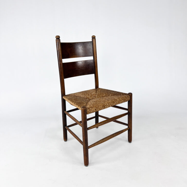Antique French Oak and Rush Side Chair, 1940s