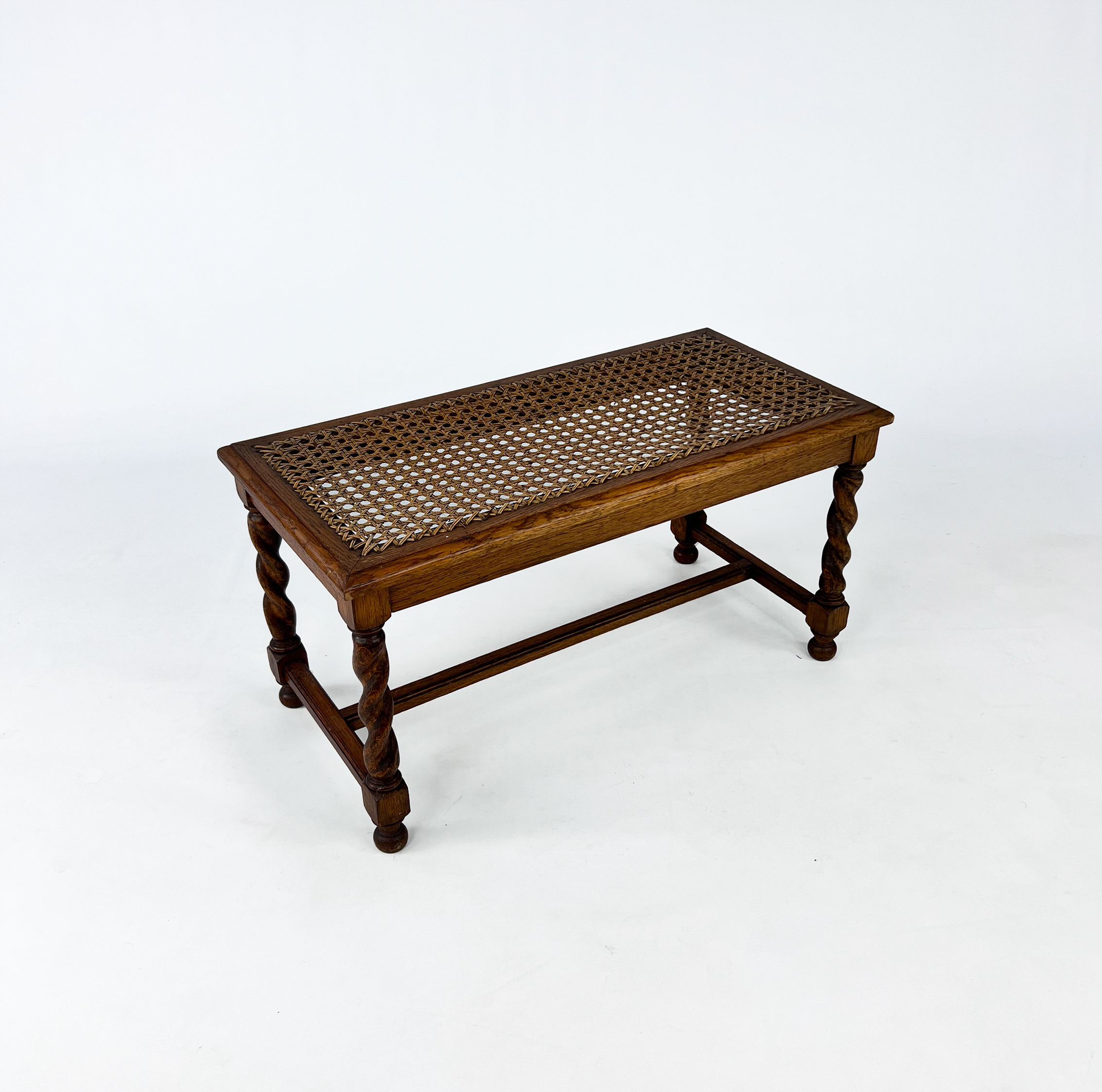 Antique Small Oak and Cane Bench/Stool, 1930s