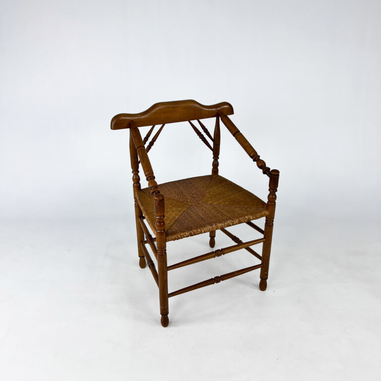 Dutch antique oak and rush chair, 1930
