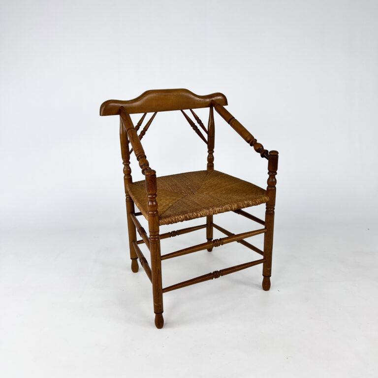 Dutch antique oak and rush chair, 1930