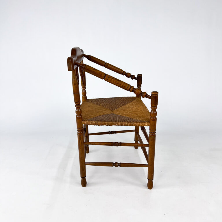 Dutch antique oak and rush chair, 1930