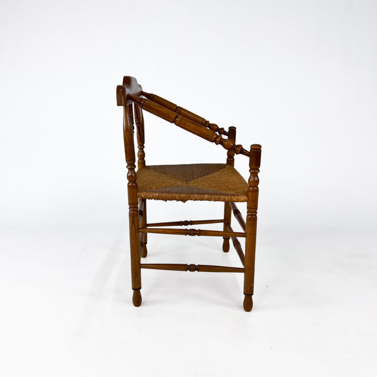 Dutch antique oak and rush chair, 1930