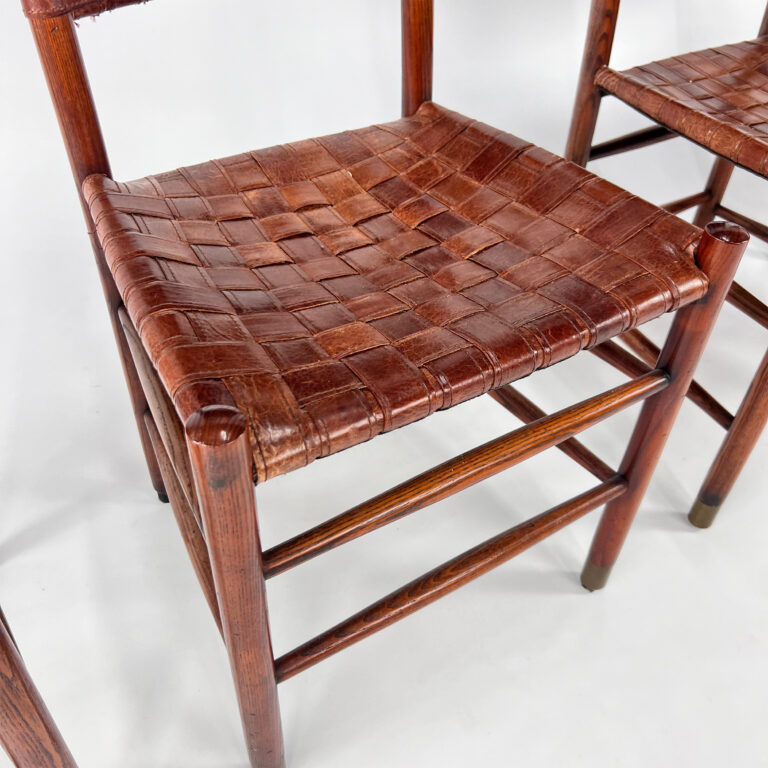 Set of 4 Pine and Leather Dining Chairs, 1970s