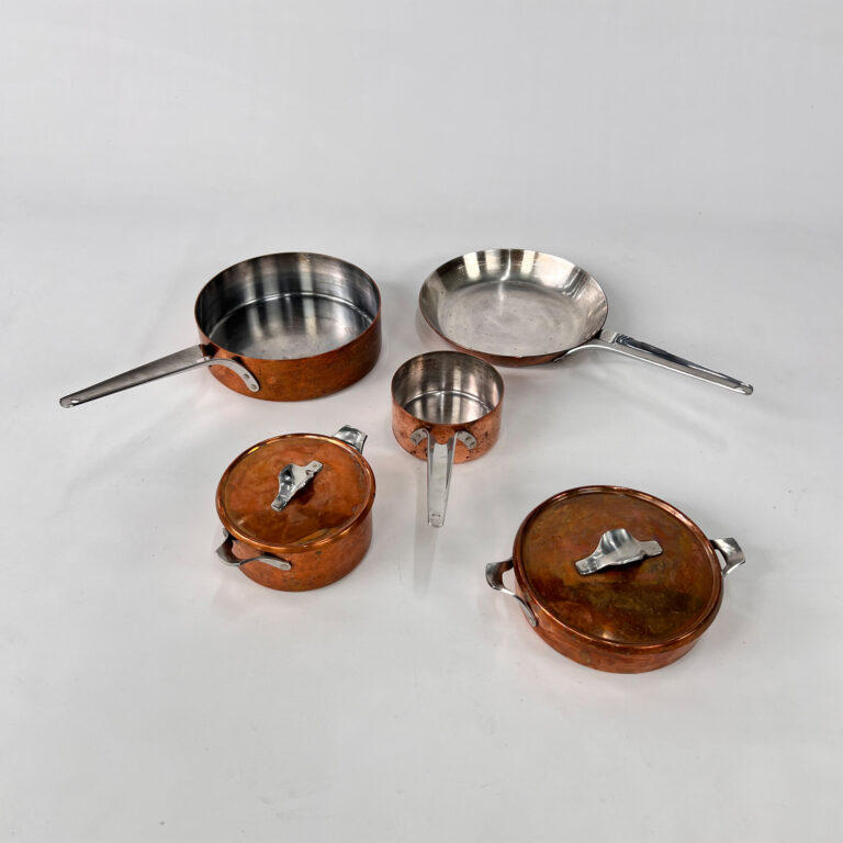 Georg Jensen Taverna 5 Piece Set of Copper Pans Designed by Henning Koppel, 1980s