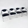 Set of 4 Postmodern Tubular Frame and Leather Dining Chairs, 1980s