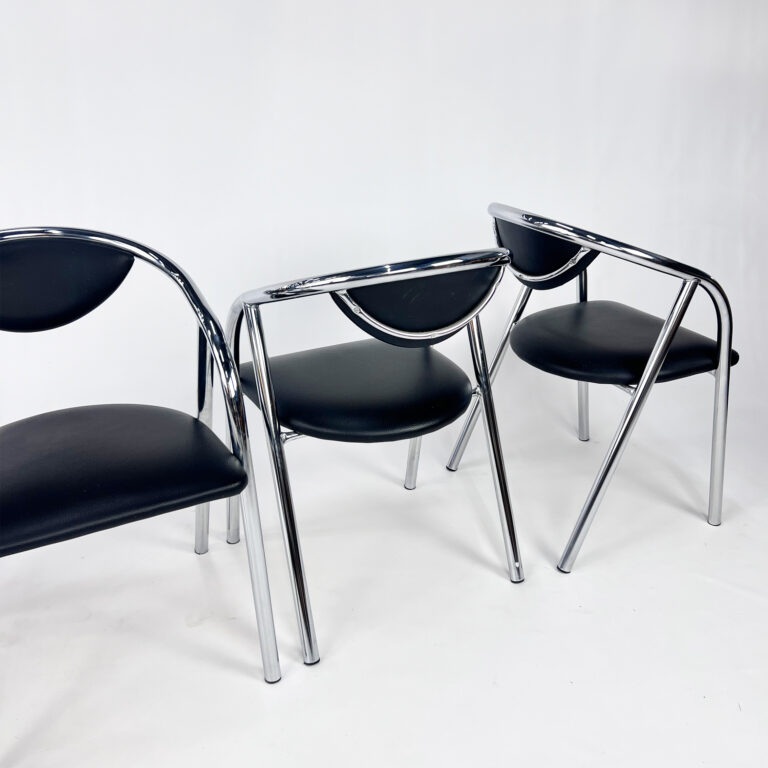 Set of 4 Postmodern Tubular Frame and Leather Dining Chairs, 1980s