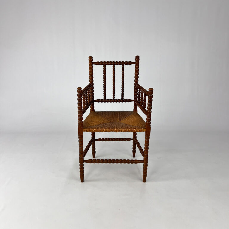 Dutch Antique Oak and Rush Chair, 1930s