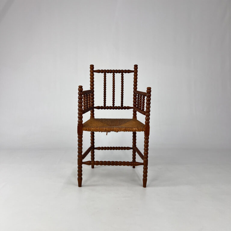 Dutch Antique Oak and Rush Chair, 1930s