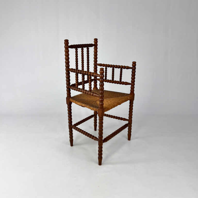 Dutch Antique Oak and Rush Chair, 1930s