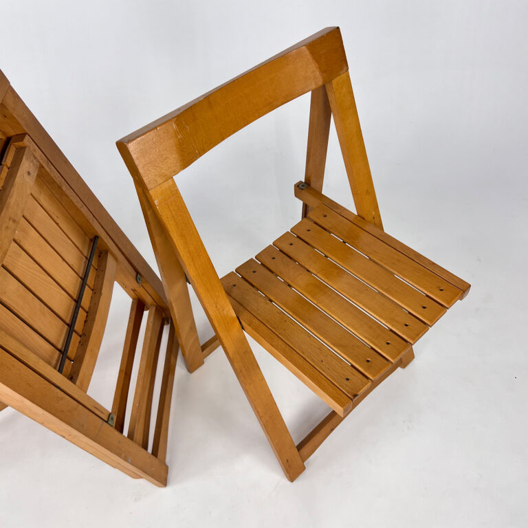 Set of 4 Pine Wood Folding Chairs, 1970s