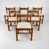 Set of 6 Pine and Boucle Rustic Dining Chairs, 1960s