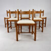 Set of 6 Pine and Boucle Rustic Dining Chairs, 1960s