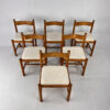 Set of 6 Pine and Boucle Rustic Dining Chairs, 1960s