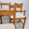 Set of 6 Pine and Boucle Rustic Dining Chairs, 1960s