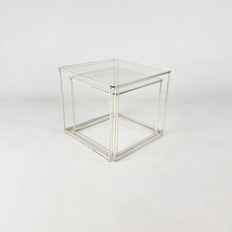 Max Sauze Isocele White and Clear Glass Nesting Tables, 1970s