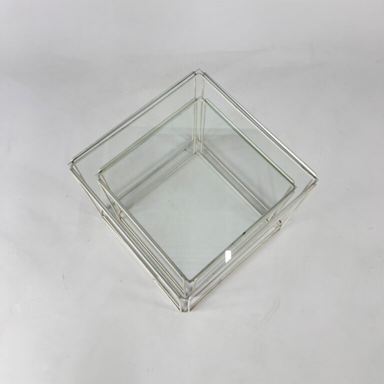 Max Sauze Isocele White and Clear Glass Nesting Tables, 1970s