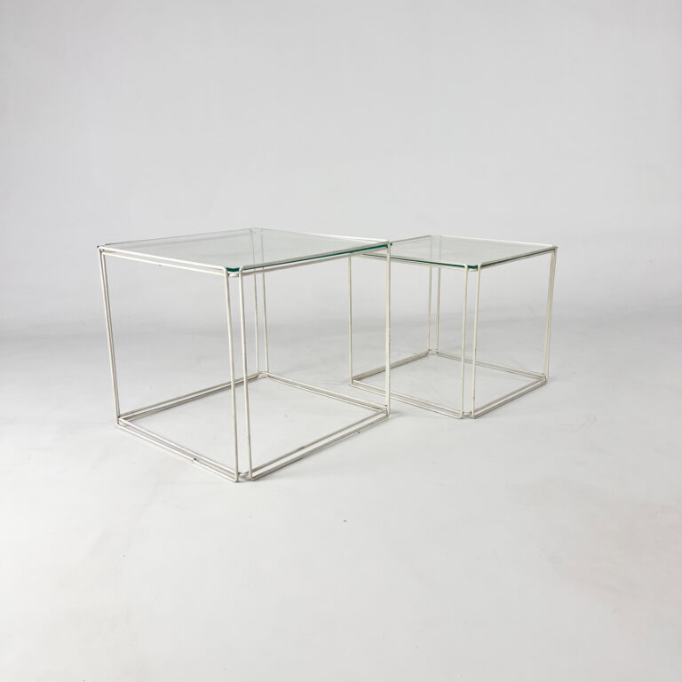 Max Sauze Isocele White and Clear Glass Nesting Tables, 1970s