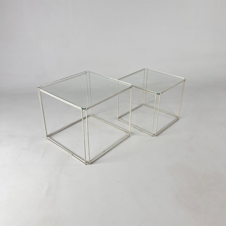 Max Sauze Isocele White and Clear Glass Nesting Tables, 1970s