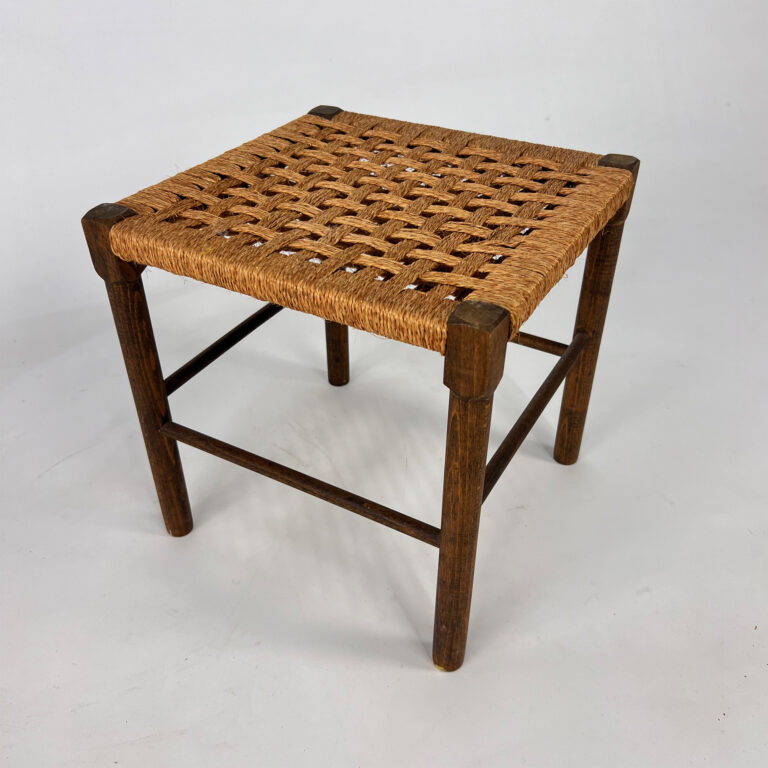 Solid Oak And Rope Stool, 1950s