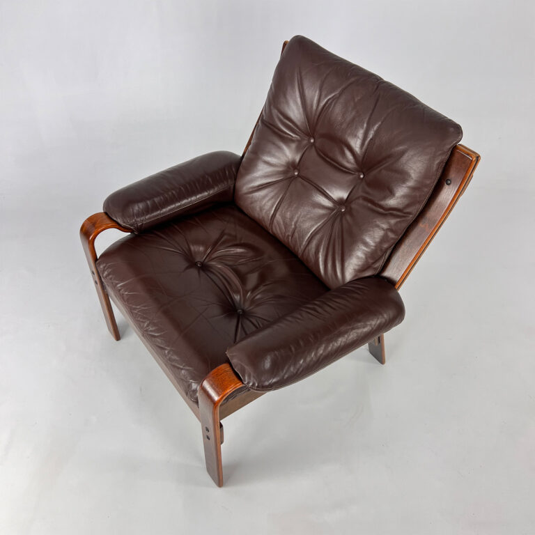 Mid Century Scandinavian Leather and Bentwood Lounge Chair, 1960s