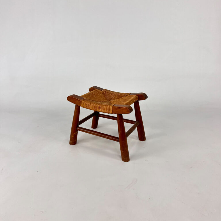 Modernist Oak and Rush Stool, 1950s