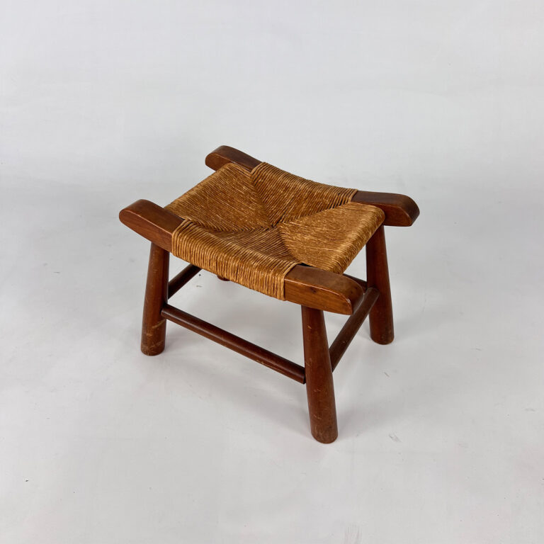 Modernist Oak and Rush Stool, 1950s