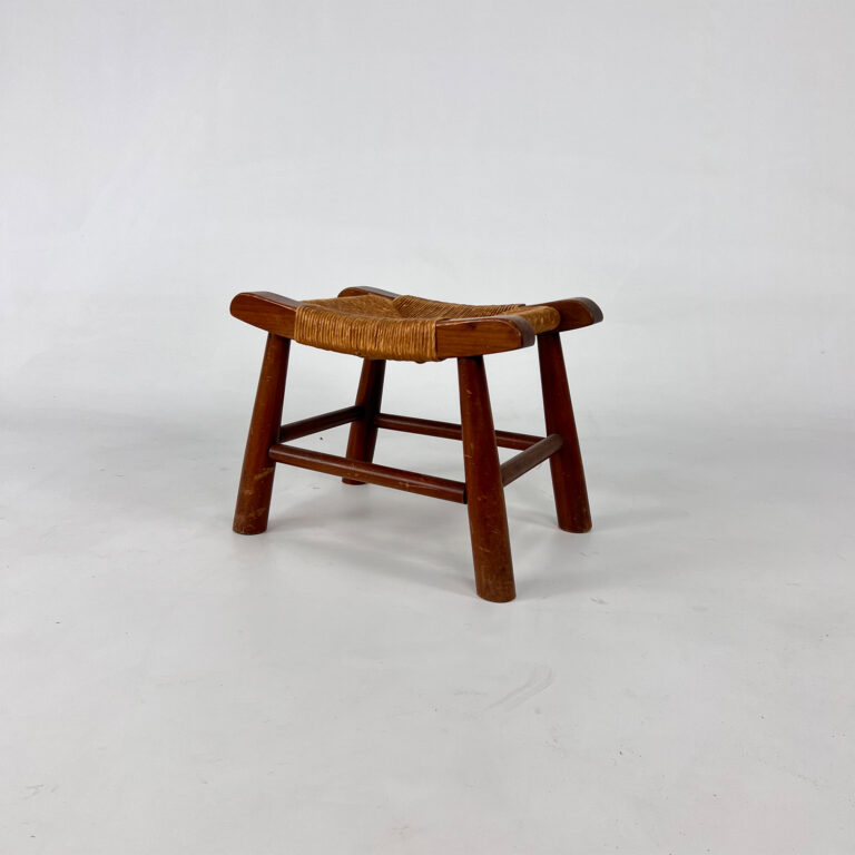 Modernist Oak and Rush Stool, 1950s