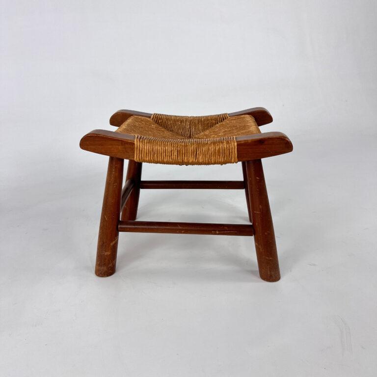 Modernist Oak and Rush Stool, 1950s