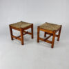 Set of 2 Pine and Rush Stools, 1960s