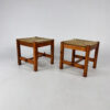 Set of 2 Pine and Rush Stools, 1960s