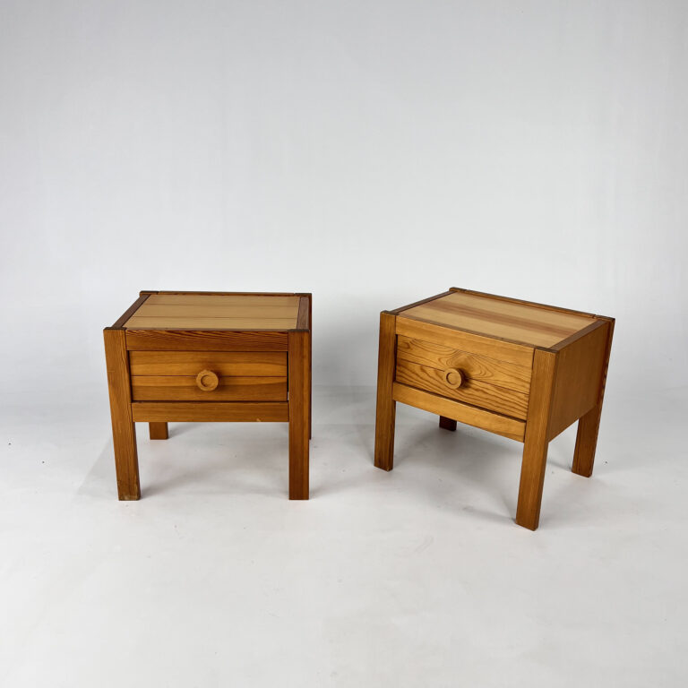 Set of 2 Pine Bed Side Tables, 1970s