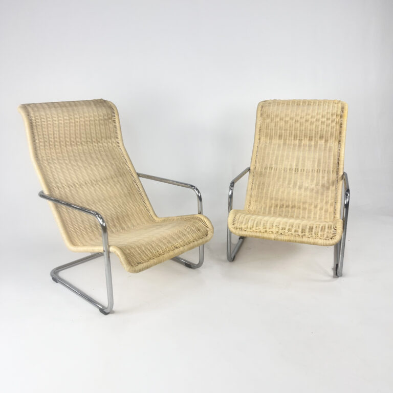 Set of 2 Cantilever Woven Lounge Chairs, 1980s