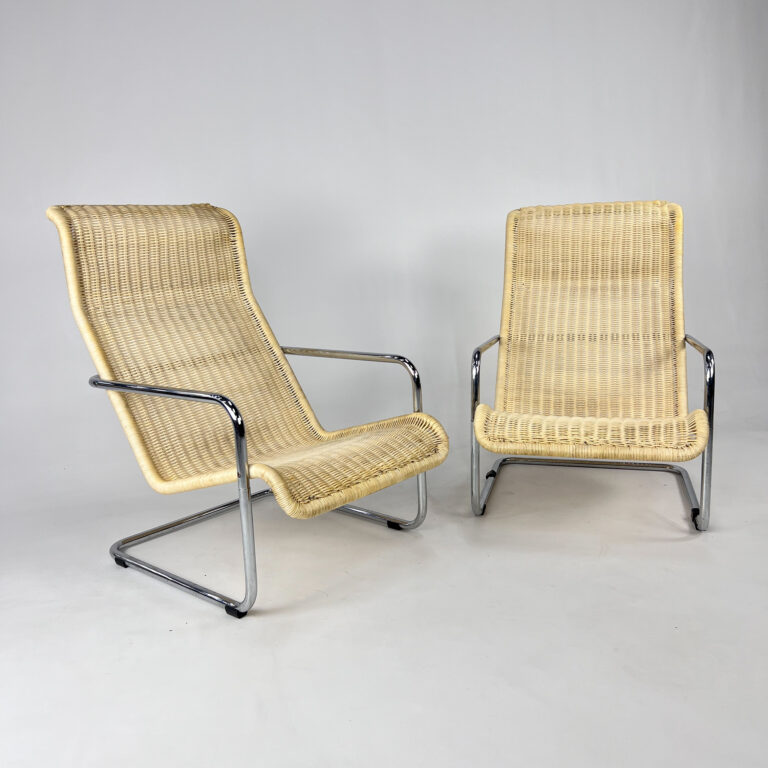 Set of 2 Cantilever Woven Lounge Chairs, 1980s