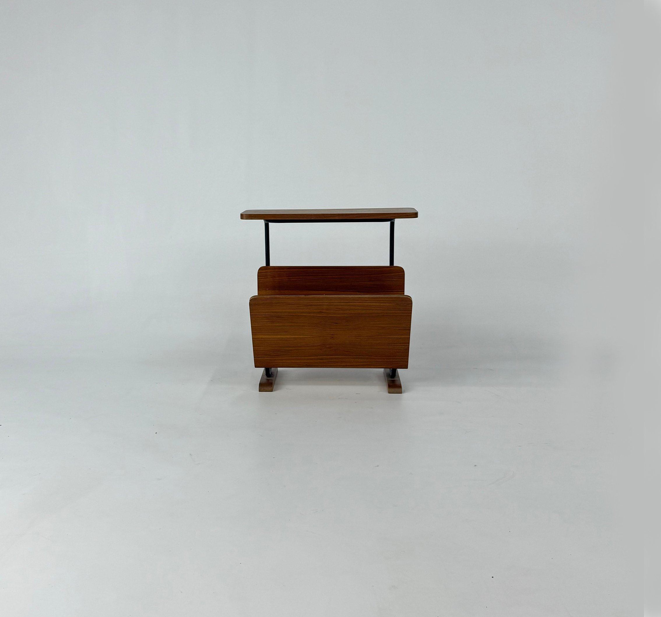 Vintage Walnut Side Table with Magazine Rack, 1960s