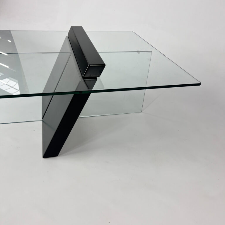 Postmodern Black Lacquered Wood and Glass Coffee Table, 1980s