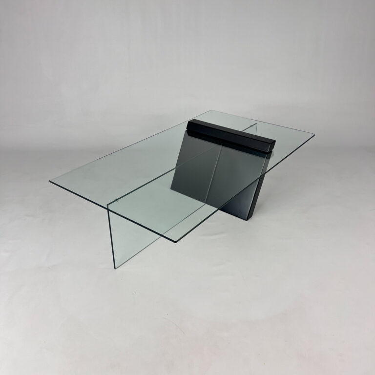 Postmodern Black Lacquered Wood and Glass Coffee Table, 1980s